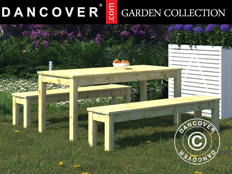 Wooden table and bench set for the garden and more